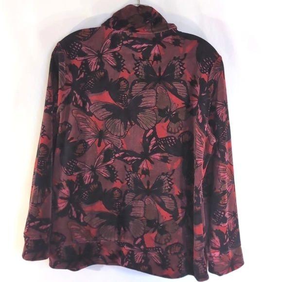 Style &  Co Sport Zip Up Velvet Top Red Purple Black Pattern Size XLP - Picture 4 of 7